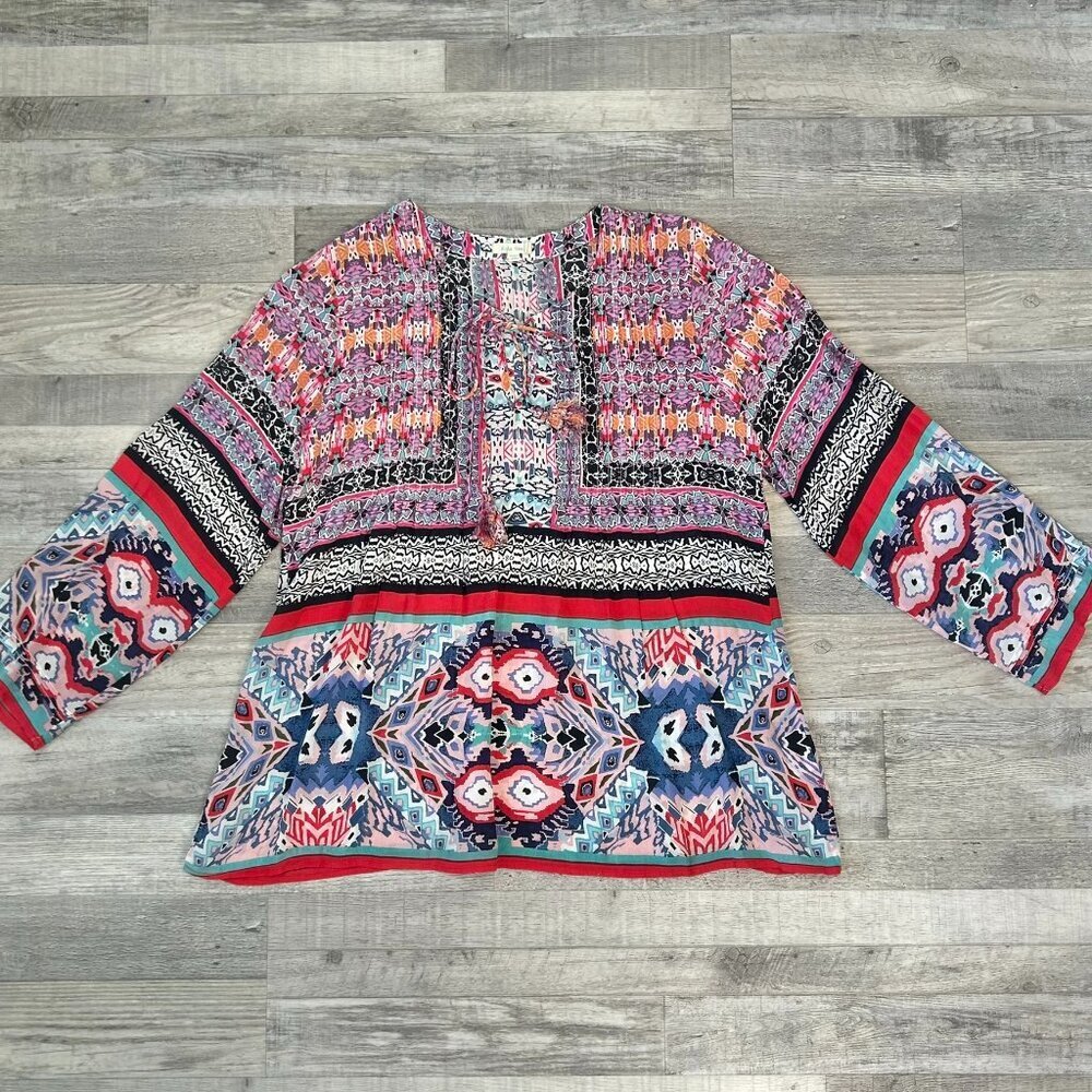 Kyla Seo Boho Multicolor Mixed Pattern Lightweight Blouse S47
